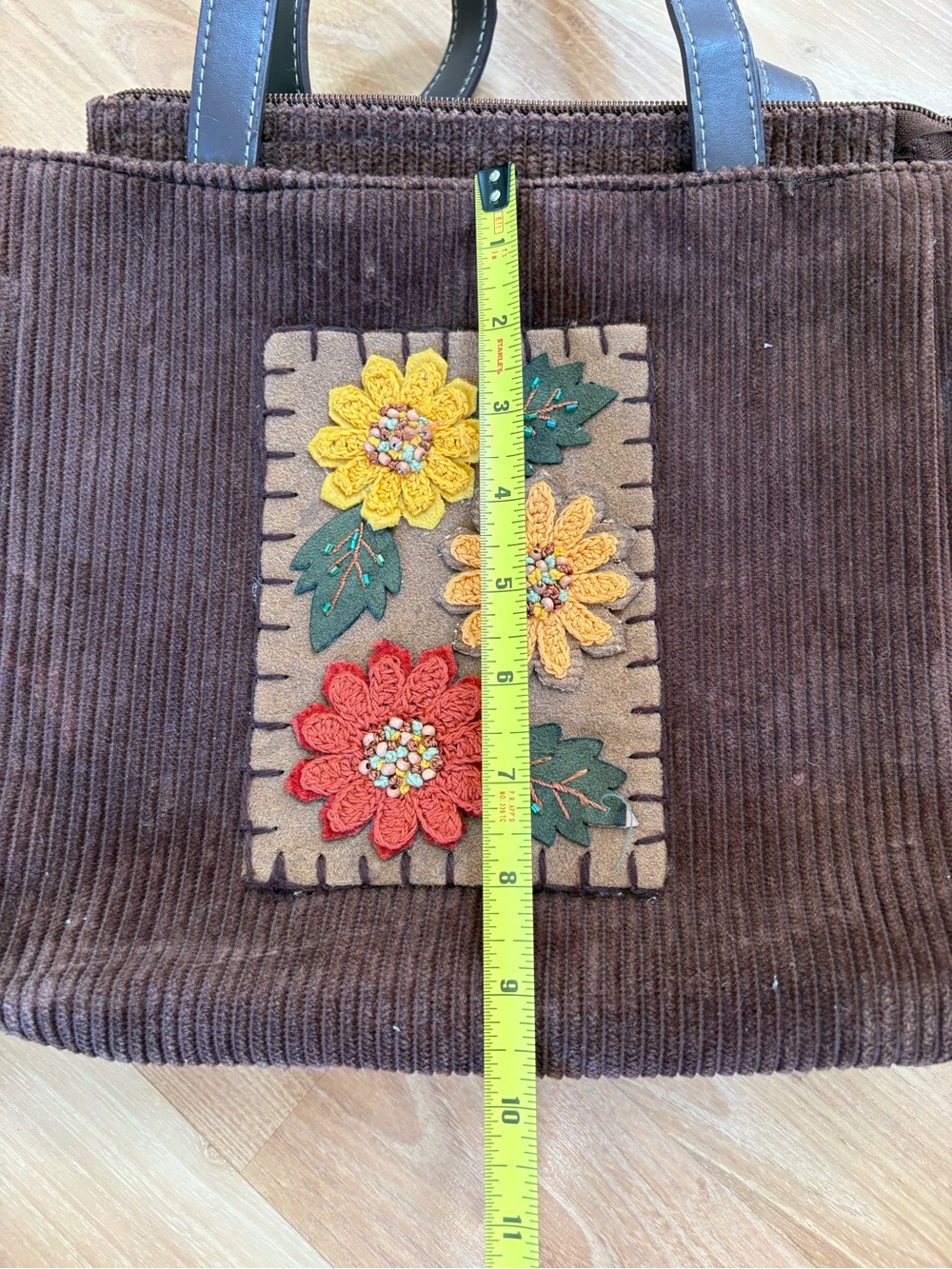 Cappelli Straworld, Inc Brown Corduroy Floral Applique Tote Bag - Picture 11 of 11